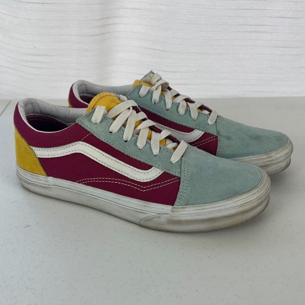 VANS Off The Wall Casual Shoes Boys Size 6.5 Pink Blue Lace-Up Sneakers 721356
